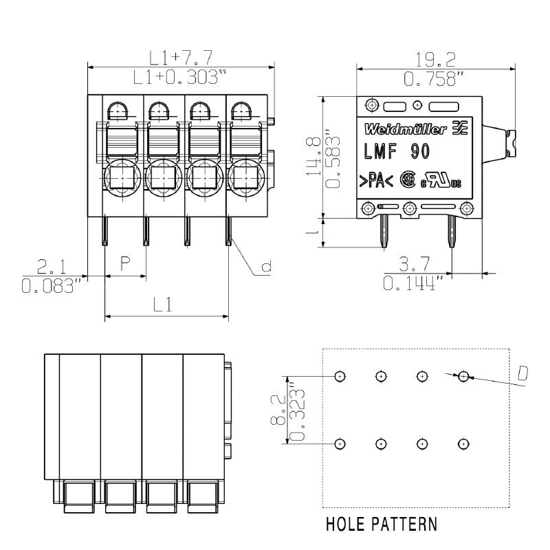 1424770000 - 5.00mm Black Circuit Board Terminals, 3-Pole, Push-In Connection  (Pack of 90)