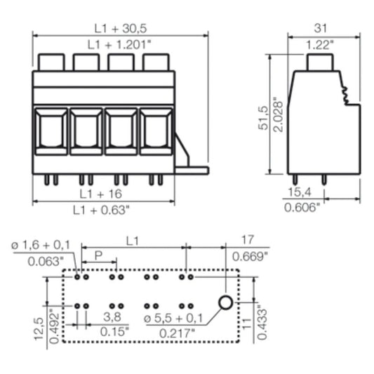 1386370000 - 15mm Black PCB Terminal, 5 Poles, 4.5mm Pins  (Pack of 12)