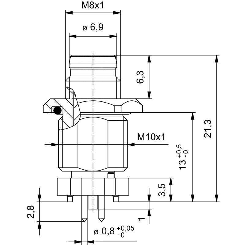 2423100000 - M8 Plug Connector with M10 Mounting Thread and Four Poles  (Pack of 25)