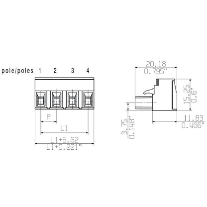 2775030000 - 7.62mm Female PCB Connector, 4-Pole, 180° Orientation  (Pack of 100)