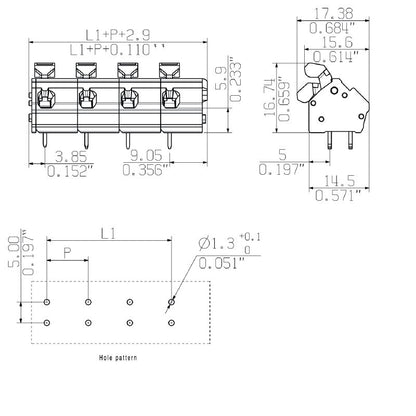 1954030000 - 10mm Pitch PCB Terminal with 12 Poles, 135° Angle  (Pack of 100)