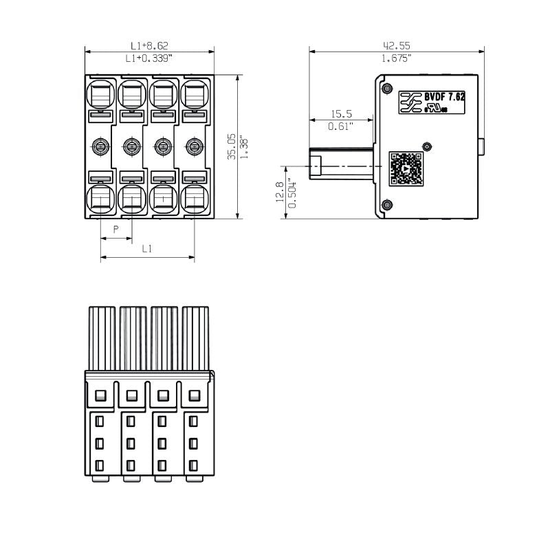 2720430000 - 3-Pole 7.62mm Angle PCB Connector with PUSH IN Clamping  (Pack of 39)