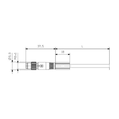 1937960070 - M8/M12 Sensor Connection Line, 0.7m Length, 3-Pole Design