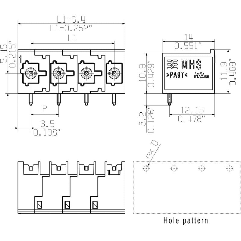 8000078309 - 4-Pole Male Header Connector with 7.5mm Pitch, UL Certified  (Pack of 19)
