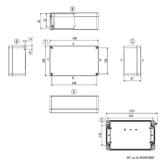 1937730000 - 160mm x 260mm Aluminum Enclosure VMQ RAL7001, cULus Certified