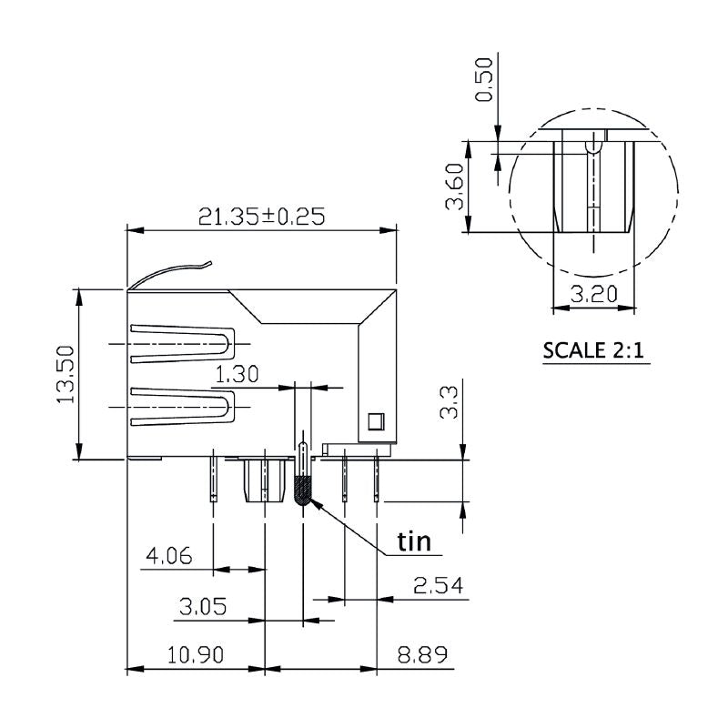 2564410000 - 90° RJ45 Transformer Jack with 8 Poles, Durable PA 9T  (Pack of 200)