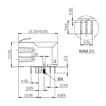 2564410000 - 90° RJ45 Transformer Jack with 8 Poles, Durable PA 9T  (Pack of 200)