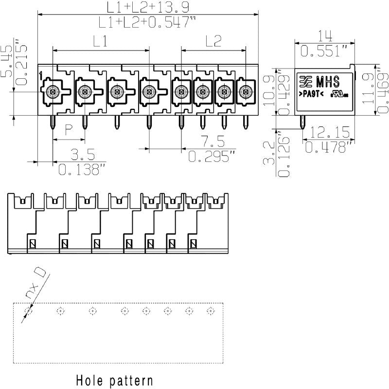 8000078343 - 8-Pole PCB Connector, 7.5mm Pitch, THT/THR, 90° Angle  (Pack of 10)