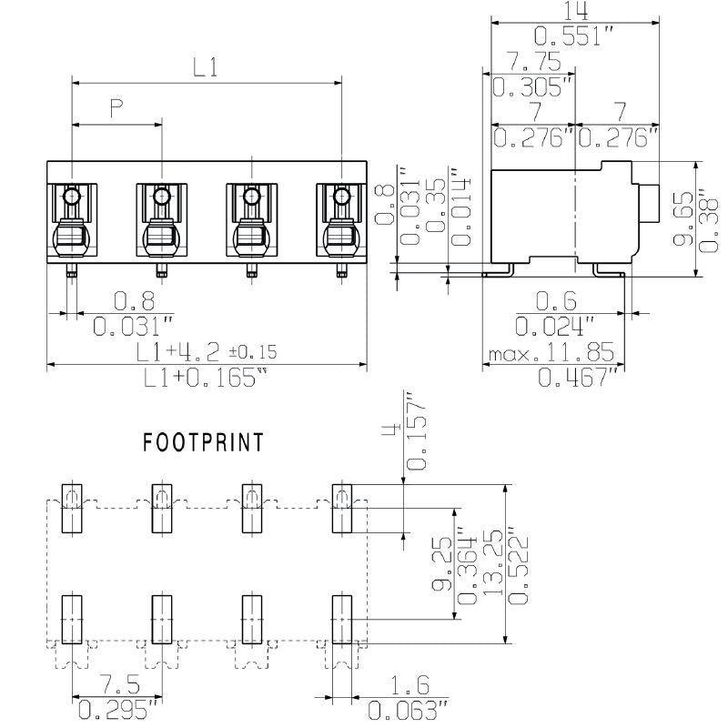 1473950000 - Black 7.50mm PCB Terminal, 3 Poles, 90° Angle  (Pack of 320)