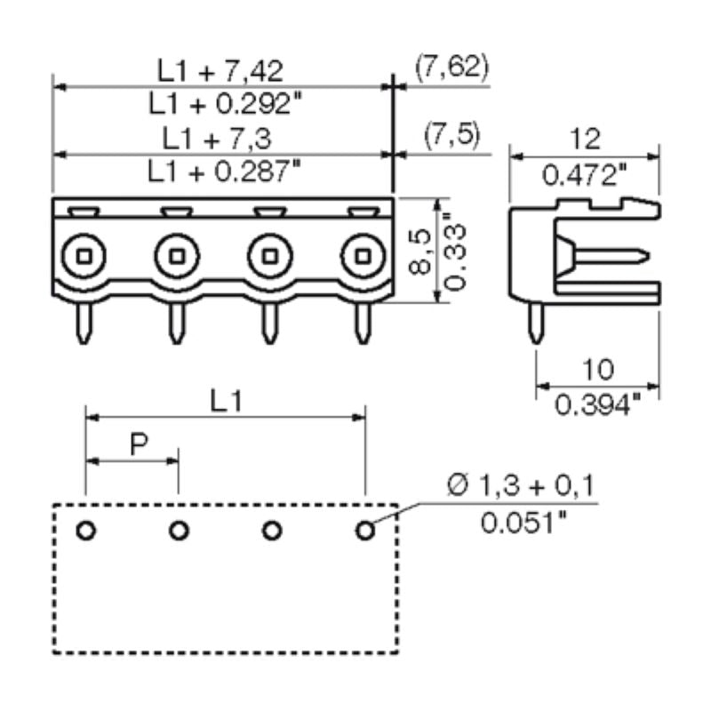 1628460000 - 90° 12-Pole PCB Plug Connector with 3.2mm Solder Pins  (Pack of 50)