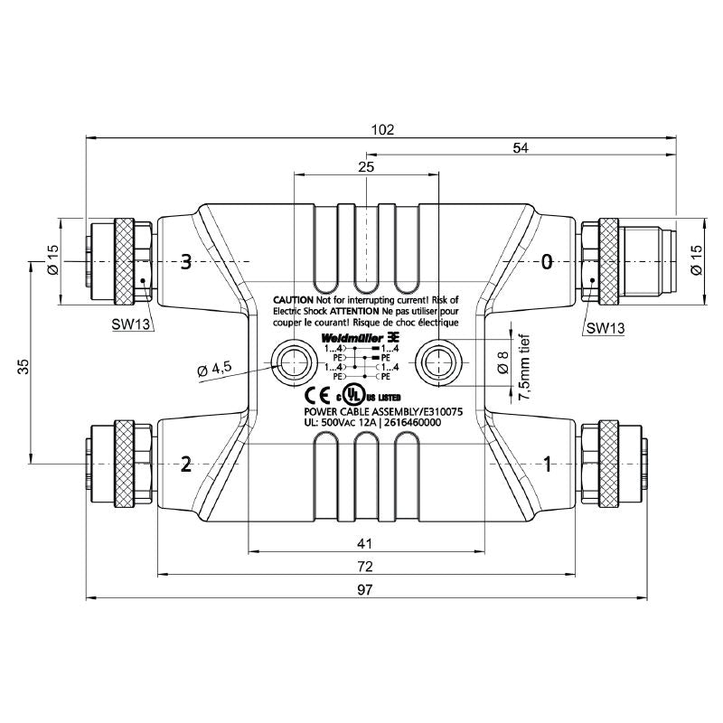 2616460000 - Durable IP68 Y Connector with 5 Poles & 12A Capacity