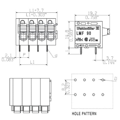 1426010000 - 5.08mm PCB Terminals, 20 Poles, 90° Angle, Tinned Solder Pins  (Pack of 15)