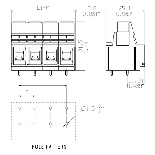 1538030000 - 10.16mm PCB Terminal with 2 Poles, 3.2mm Solder Pin  (Pack of 20)