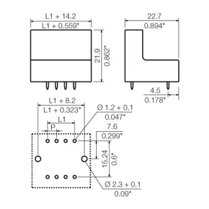 1035390000 - 3.81mm 20-Pole PCB Connector - Flanged THT 180° Angle  (Pack of 50)