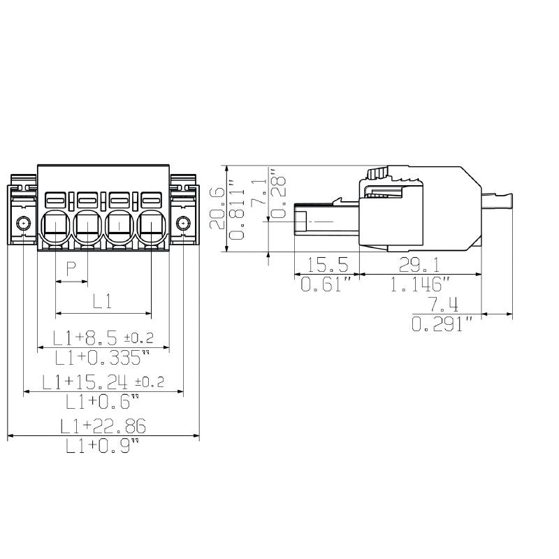 2549280000 - 7.62mm Pitch Female PCB Connector with 180° Outlet  (Pack of 66)