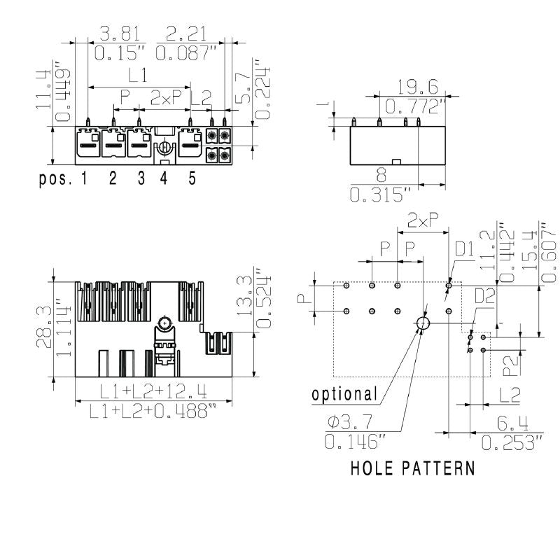2529530000 - 7.62mm Male PCB Connector, 5-Pole, 270° Elbow, Box of 30  (Pack of 30)