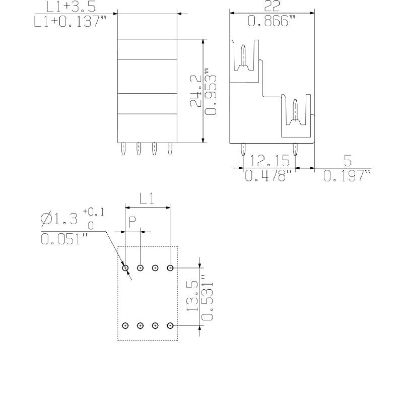 1698920000 - 38-Pole 3.50mm Male PCB Header Connector, 180° Angle  (Pack of 10)