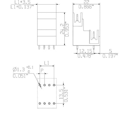 1698920000 - 38-Pole 3.50mm Male PCB Header Connector, 180° Angle  (Pack of 10)