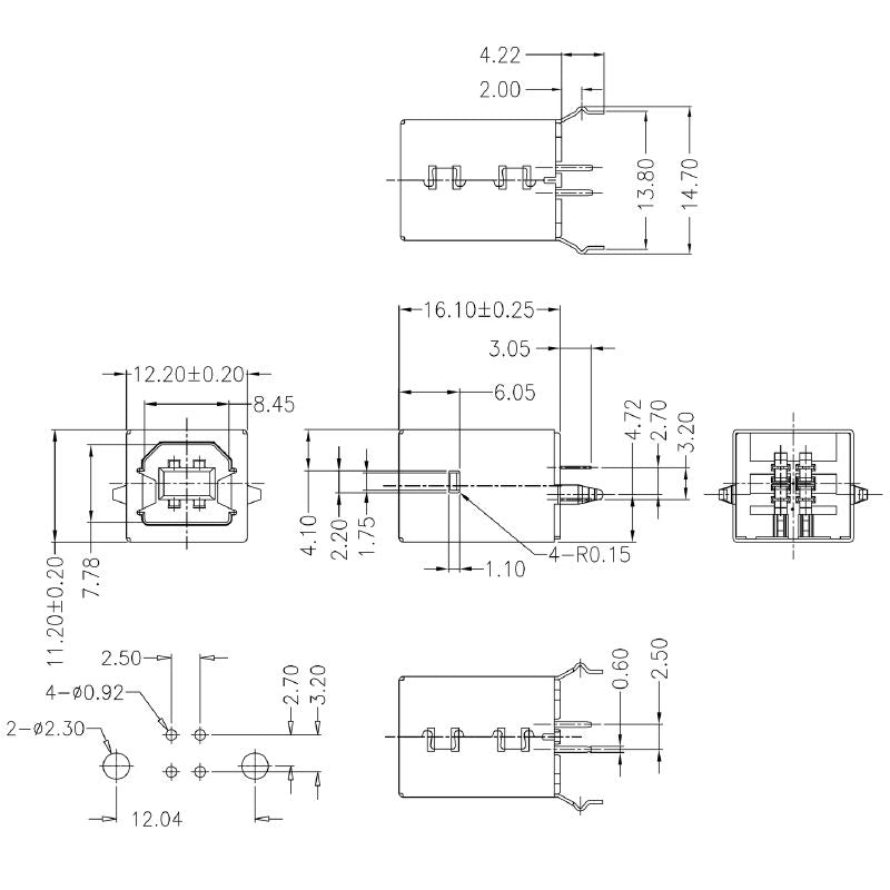 2710810000 - USB 3.0 Type B Connector, 480 Mbps, Through-Hole Design  (Pack of 110)