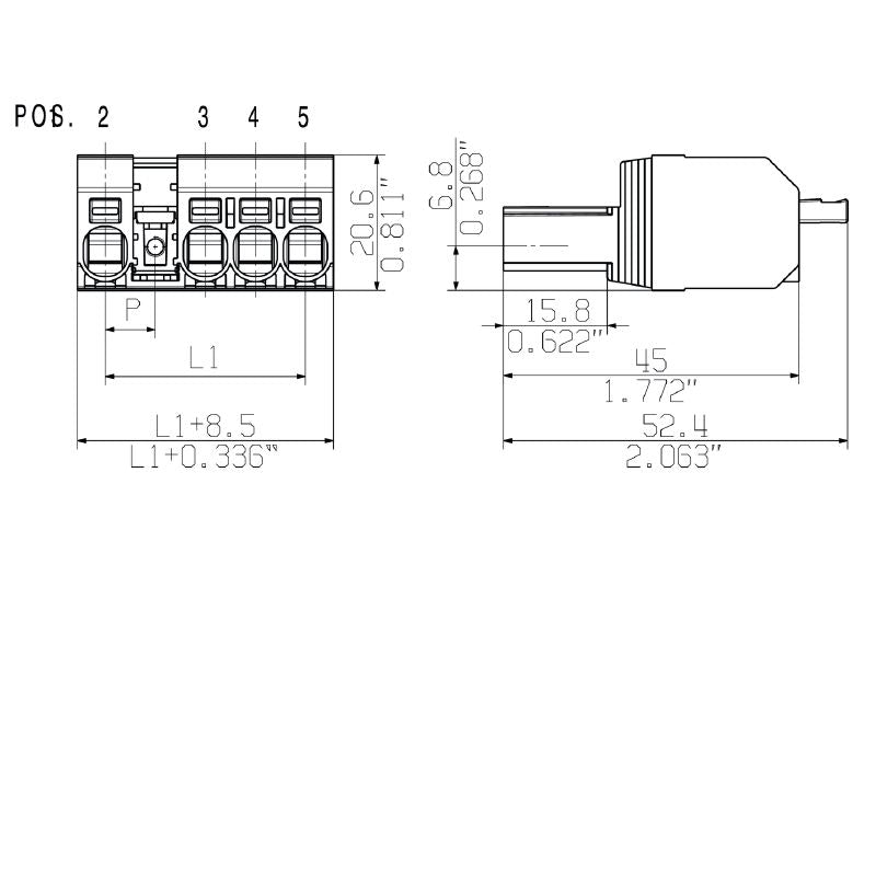 2630420000 - 7.62mm Pitch Male Connector with 180° PUSH IN Mechanism  (Pack of 60)