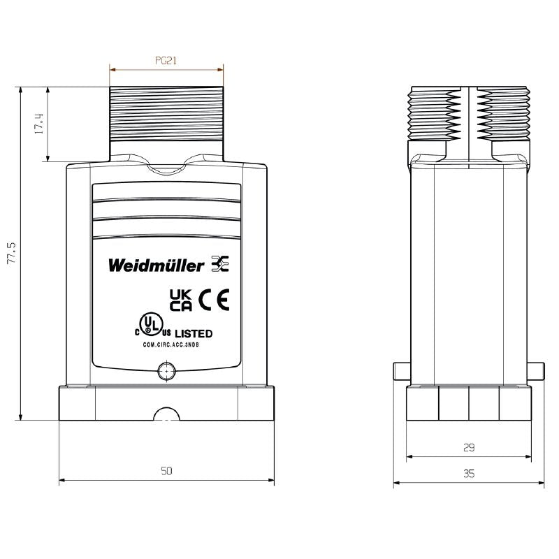 2937380000 - IP65 Rated HQ Enclosure with Top Cable Entry