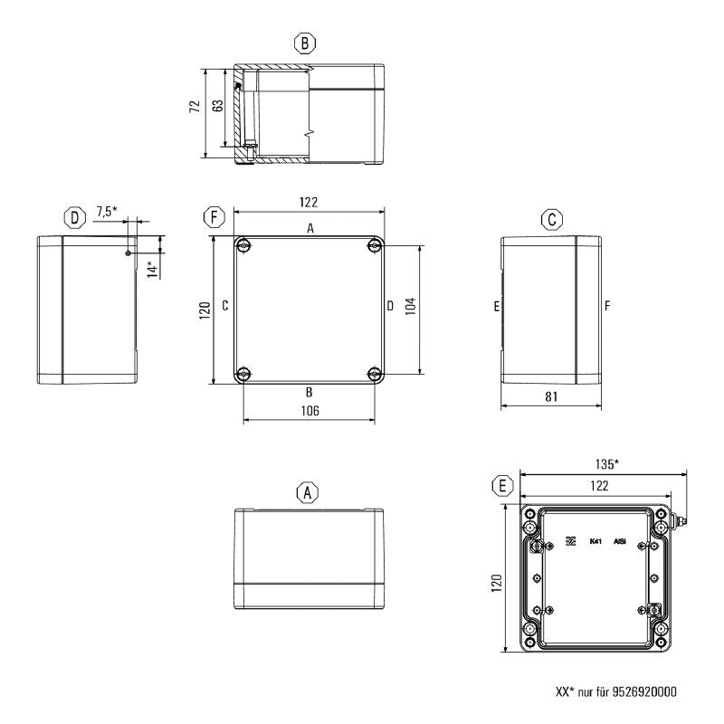 1329710000 - Aluminum Klippon K41 Enclosure, 120mm x 122mm x 81mm, Silver-Grey