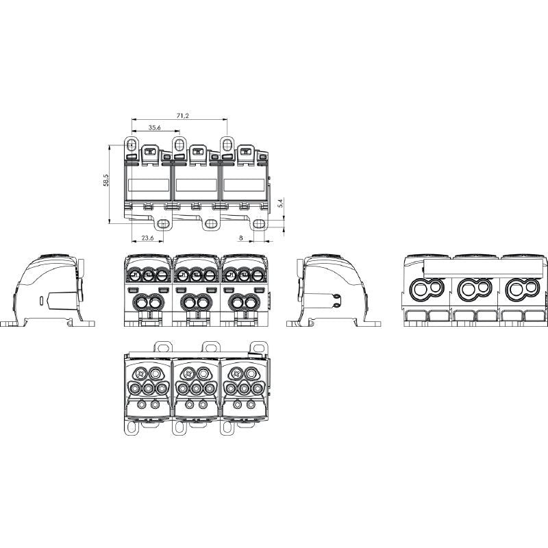 2725430000 - 35mm² Black Terminal, 214A Capacity, 18 Connections