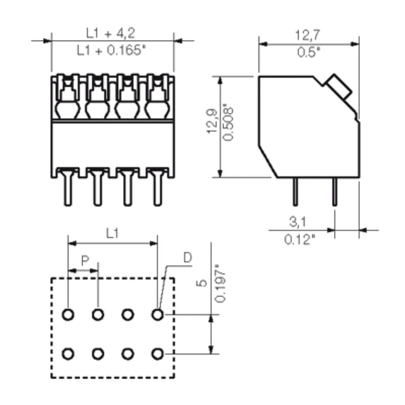 1885280000 - 3.50mm Black PCB Terminal with 12 Poles, 135° Angle  (Pack of 12)