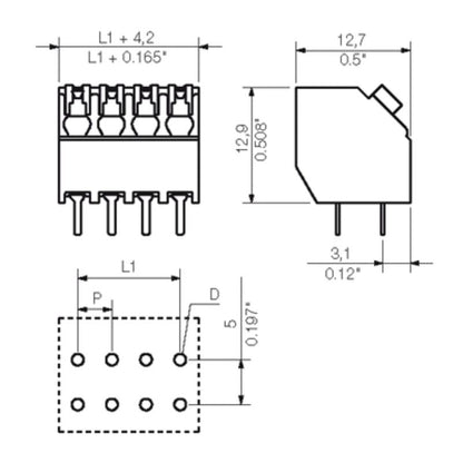 1885280000 - 3.50mm Black PCB Terminal with 12 Poles, 135° Angle  (Pack of 12)