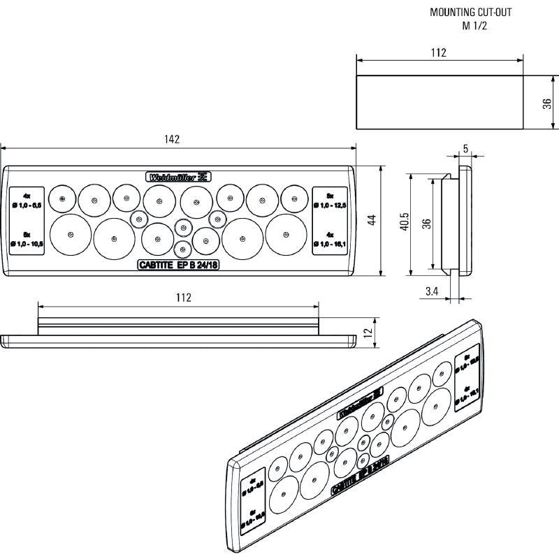 2743660000 - TPE Cable Entry Plate 44mm x 142mm, Grey, IP54  (Pack of 10)