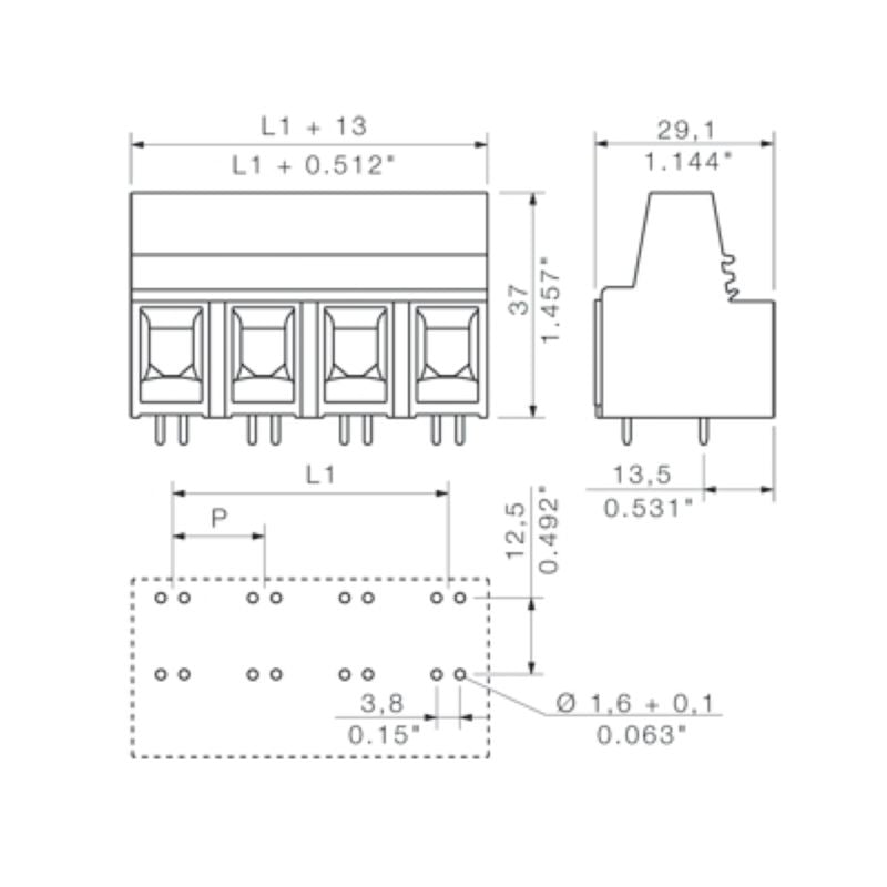 1927580000 - 15mm Pebble Grey PCB Terminal with 3 Poles, 90° Angle  (Pack of 20)