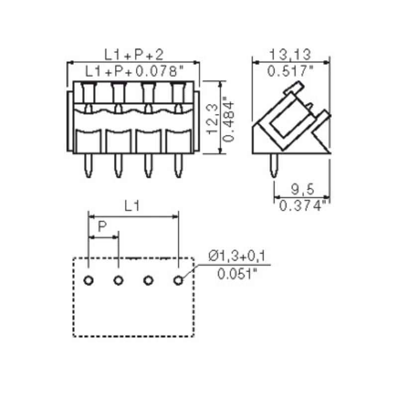 1605550000 - 5.08mm Male PCB Connector with THT Solder Pins  (Pack of 100)