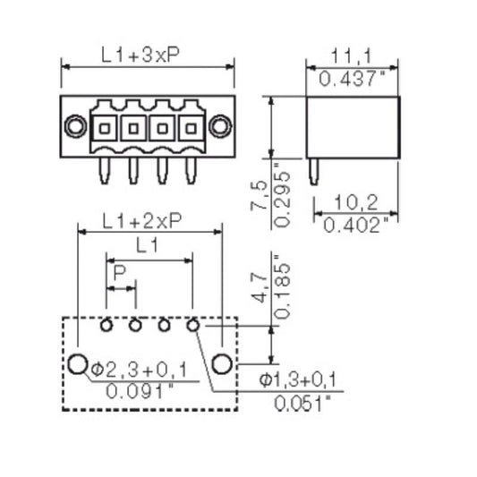 1141500000 - 4-Pole 3.5mm Male PCB Connector, Tinned Black Finish  (Pack of 100)
