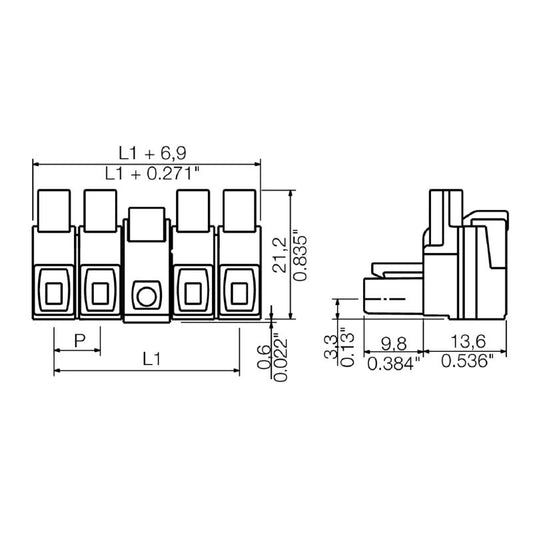 2008100000 - 7.62mm 5-Pole Female PCB Connector with 180° Angle  (Pack of 30)