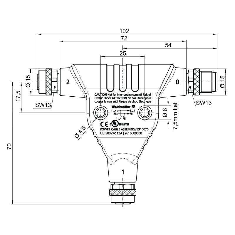 2616500000 - M12 Y Connector, 5 Poles, IP67, TPU Housing