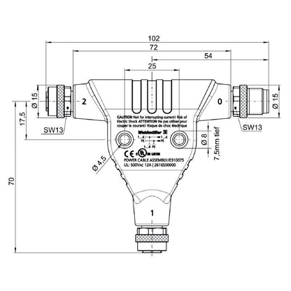 2616500000 - M12 Y Connector, 5 Poles, IP67, TPU Housing