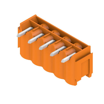 1580890000 - 5-Pole 5mm Orange PCB Connector, 90° Angle, THT Solder  (Pack of 50)