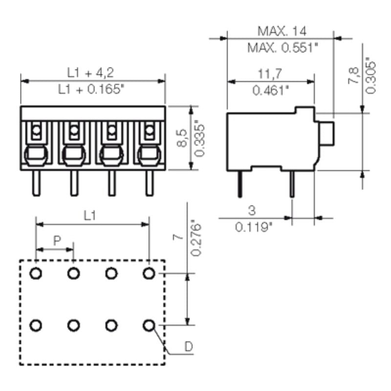 2551590000 - Black 5mm PCB Terminals, 4 Poles, PUSH IN Mechanism  (Pack of 265)