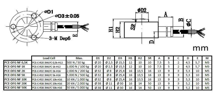 PCE-DFG NF 2K - USB Force Gage with 3m Load Cell and Memory Function