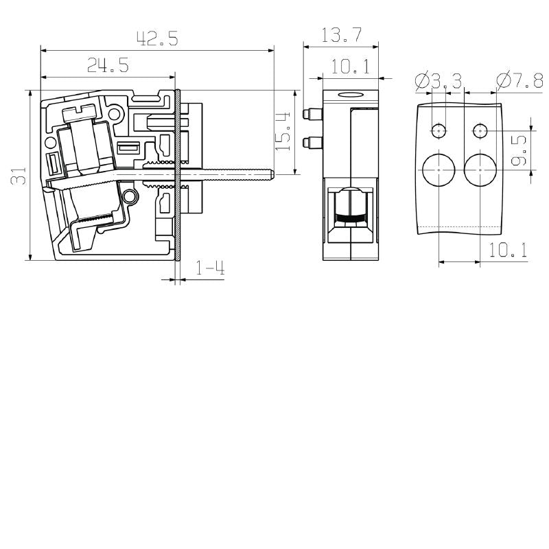 2439440000 - 10 mm² Power Terminal with 180° Outlet, RoHS Compliant  (Pack of 50)