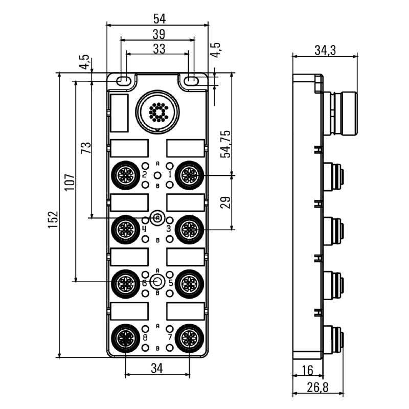 1847920000 - M23 12-Pole Connector, 34.3mm, PNP, RoHS & UL Certified