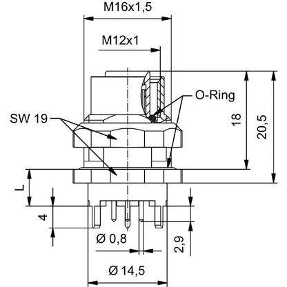 2421880000 - M12 Plug with M16 Thread, 4 Poles, IP67 Protection  (Pack of 10)
