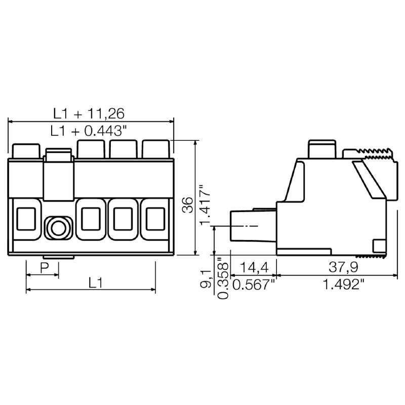2926020000 - 4-Pole Female Connector, 10.16mm PCB, 180° Outlet  (Pack of 18)