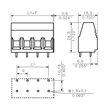 1226270000 - 10.16mm PCB Terminal, 9 Poles, 90° Angle, Black Tinned  (Pack of 20)