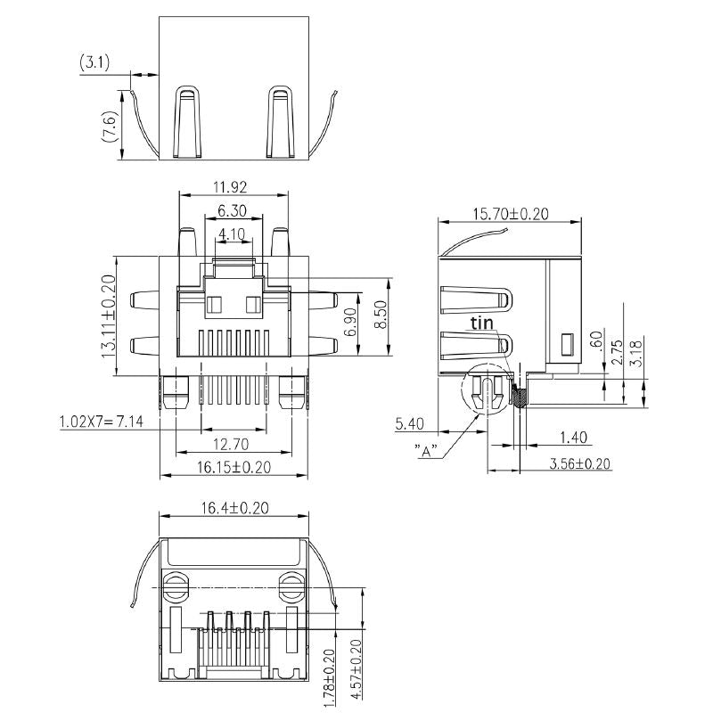 2562930000 - Cat. 5 RJ45 Modular Jack 90° for PCB Connections  (Pack of 200)