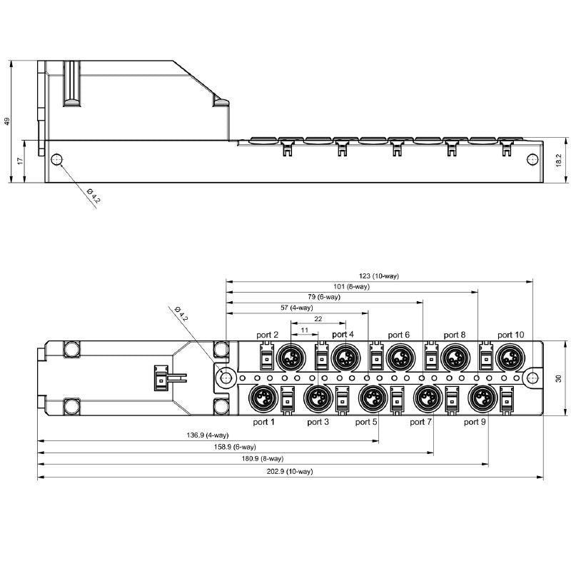 2818990000 - M8 Passive Distributor with LED, 4 Poles & 8 Contacts