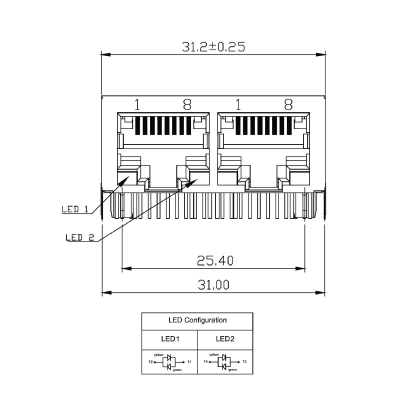2485370000 - 90° RJ45 Transformer Jack for PCB Connections, 8 Poles  (Pack of 200)