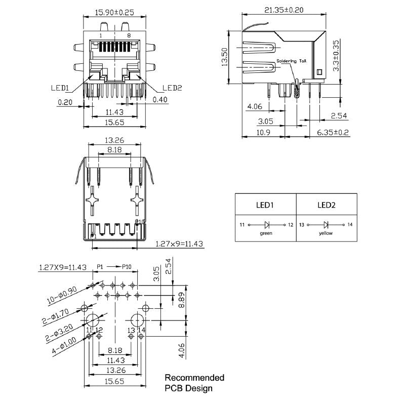 2661700000 - 10-Pole 90° RJ45 Transformer Jack for PCB Assembly  (Pack of 120)