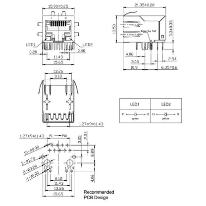 2661700000 - 10-Pole 90° RJ45 Transformer Jack for PCB Assembly  (Pack of 120)
