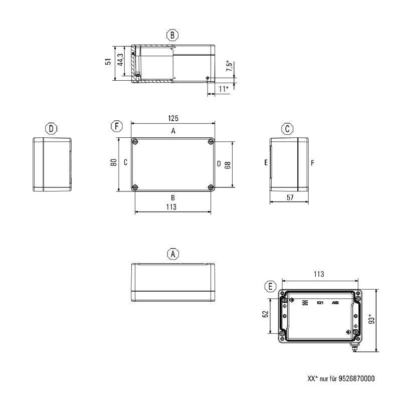 9529150000 - Aluminium Enclosure 80mm x 125mm x 57mm, Silver Grey  (Pack of 5)